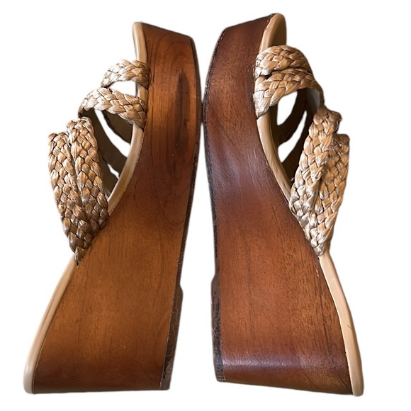 Kaanas Providencia Raffia Straw Strappy Wood Wedge Platform Sandals - 9 - Picture 10 of 16